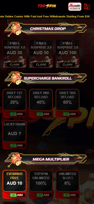 Topspin Casino promotional offers on mobile